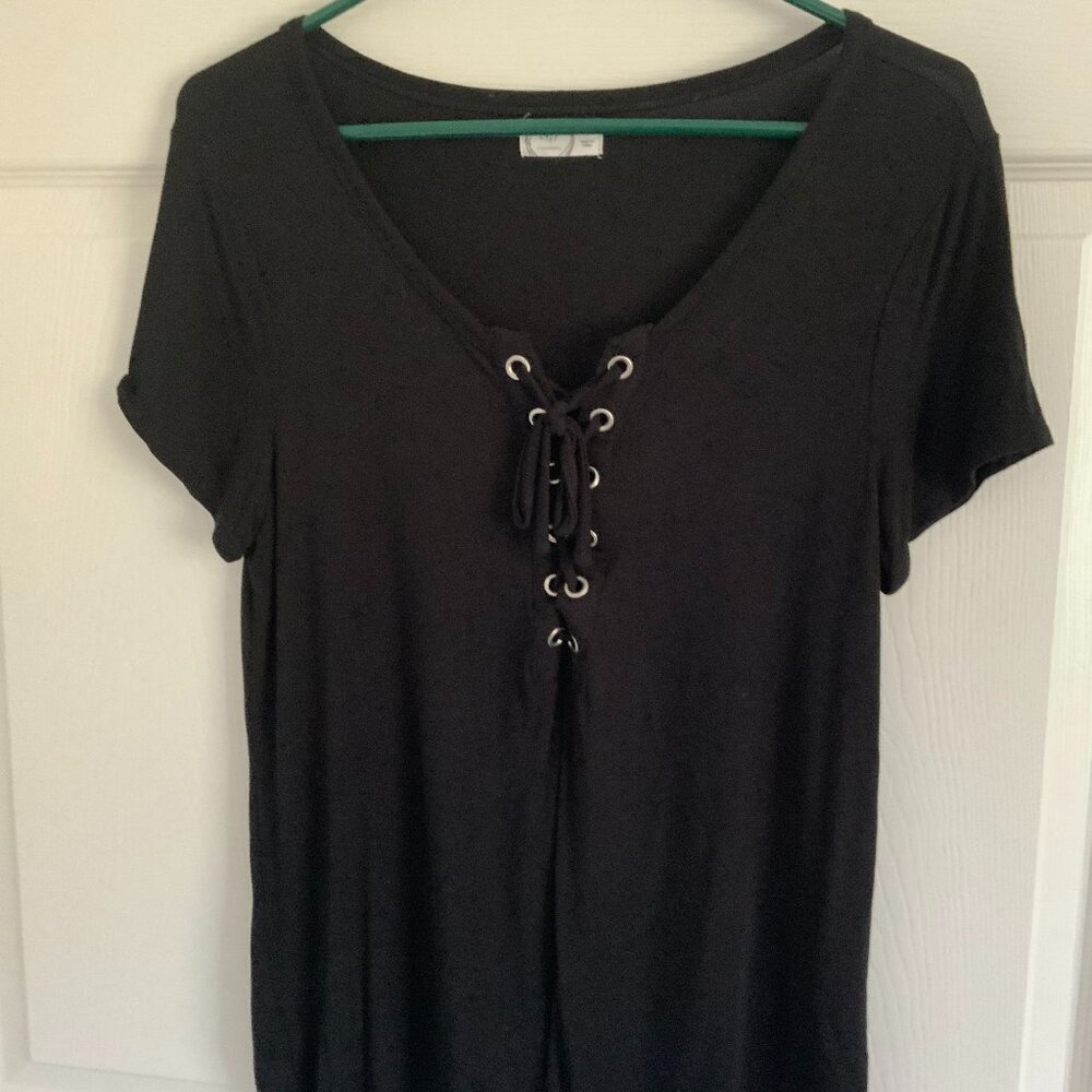 24/7 Black Lace Up Shirt